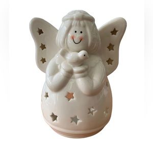 Christmas Angel Votive Candle Holder Star Cutouts 6.5" White NEW